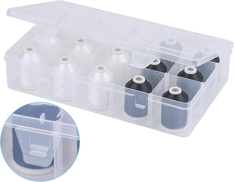 simthread [Box-Upgraded] Machine Embroidery Thread 1000M 9*White 001 + 6*Black 900, with Storage Box Polyester 15 Spools Set for Embroidery Quilting Machine - Image 2
